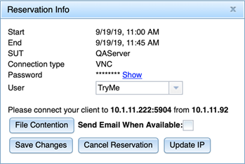 Use the Reservation Info panel to cancel an Eggplant Automation Cloud reservation