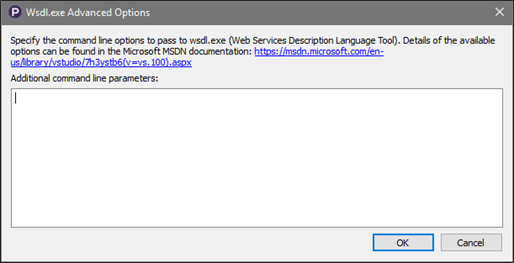 Advanced Options dialog box for creating a C# web service