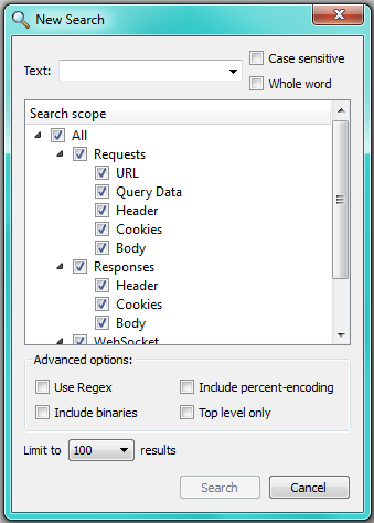 Advanced Search options in the Eggplant Performance Web Log Viewer