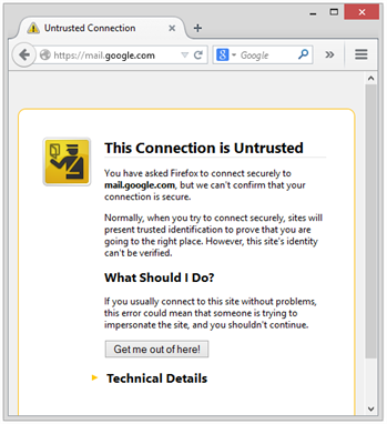 Firefox untrusted connection dialog