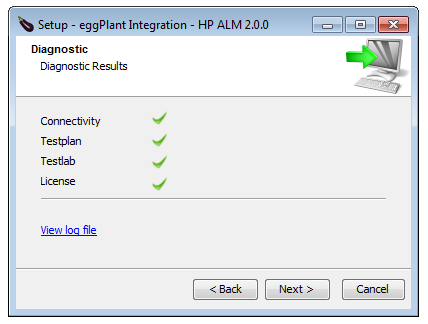 Eggplant Integrations for HP ALM Setup Wizard Diagnostic Results panel