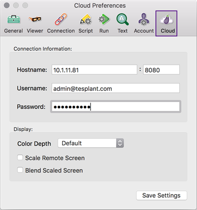 Cloud Preferences tab in Eggplant Functional