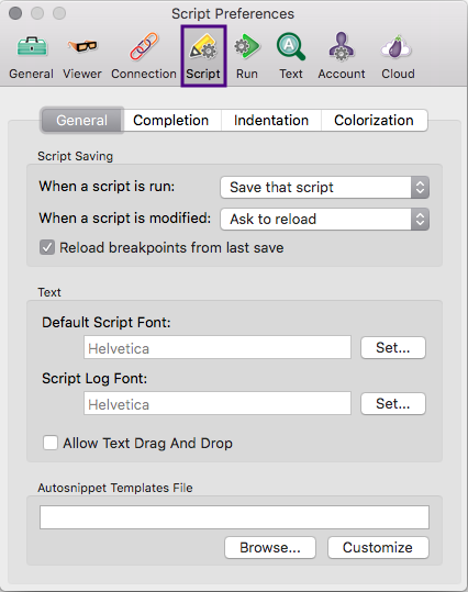 The Script preferences tab in Eggplant Functional