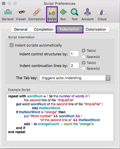 The Indentation pane lets you control auto-indentation in the Eggplant Functional Script Editor